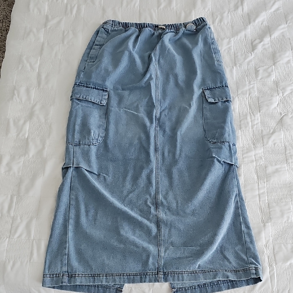 Denim Cargo Maxi Skirt